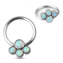 ASTM F136 Titanium Body Piercing 4 Opal Gem  Bezel Set Nose Ring